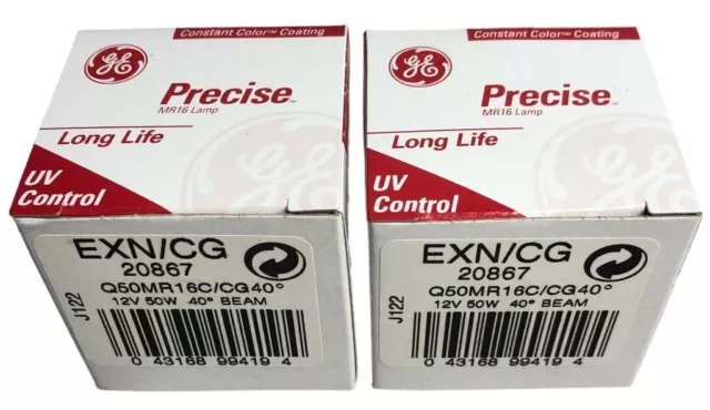 Lot/2 GE Precise G44 Long Life Lamp/Bulb EXN/CG 20867 Q50MR16C/CG40