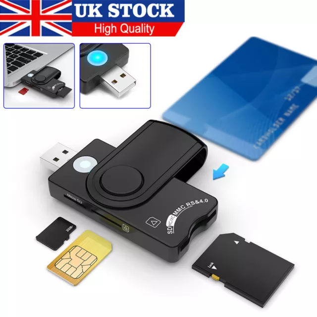 USB ID CAC DNIE ATM IC SIM Smart Chip Card Reader Writer Programmer Black