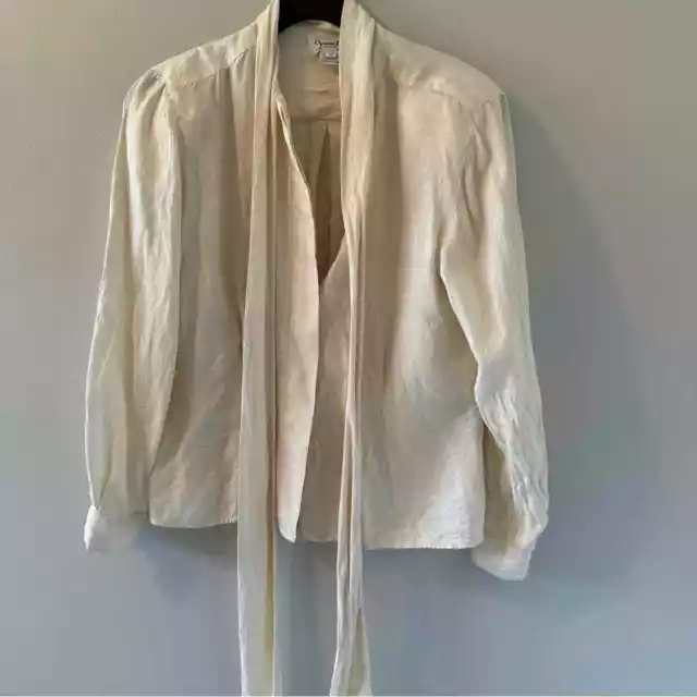 Christian Dior 100% Silk Tie Neck Button Down Blouse