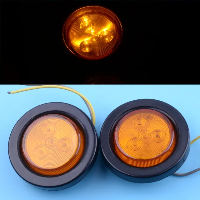 2pcs 2" Round Amber 4 LED Trailer Side Marker Clearance Light Tail Lamp Grommet