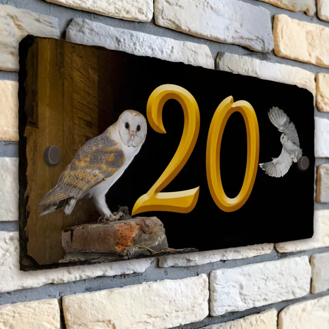 Barn Owl House Number Slate Name Gate Sign Plaque Door Personalised  Plate SL03