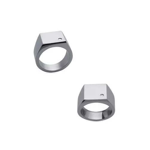 Bague Chevalière RECTANGLE Homme En Acier & Zirconium Neuve Taille Au Choix