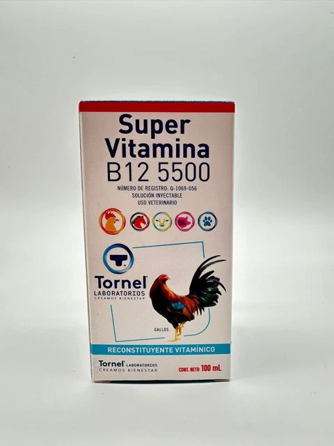 super b12 5500 con hierro l carnitina booster for rooster Vitamina (DISPONIBLE). Super Vitamina B12 5500 es un complejo vitamnico inyectable de uso veterinario, rico en Cianocobalamina ( B12), diseado para potenciar la energa, apetito, crecimiento y resistencia en animales Gamefowl Rooster Supplies Vitamin WholeSale