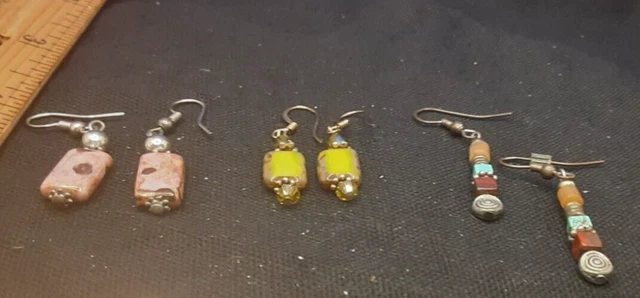 Art Deco Style Earrings 3 pr Gold Vintage Drop Dangle Hooks old Beads 5/24-33