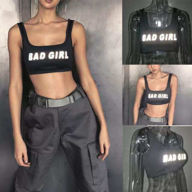 REFLEKTION Crop Tank Top BAD GIRL Shirt Bauchfrei T-Shirt Sport Top Bustier