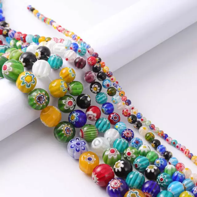 Mixed Millefiori Flower Lampwork Glass Round Beads 4mm 6mm 8mm 10mm 12mm 14mm 3