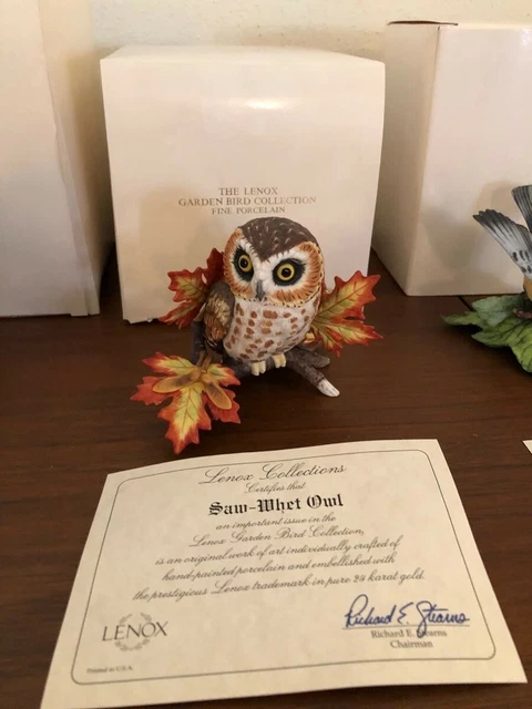 LENOX Fine Porcelain Figurine Garden Birds Collection Saw Whet Owl 3.5” Tall