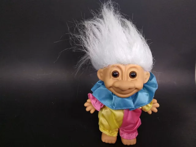 Vintage 5" RUSS  Happy Birthday Clown TROLL Doll Icy Blue Hair Brown eyes no hat