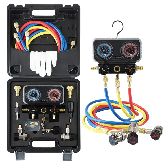 AC R1234YF R134A Gauge Set, Automotive Manifold Gauge Compatible with R1234YF R1