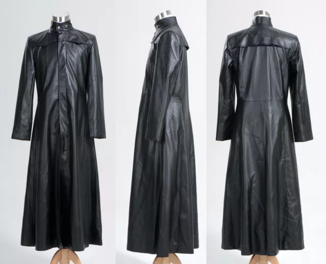 Mens Neo Matrix Trench Coat Keanu Reeves Black Leather Trench Coat Gothic Jacket