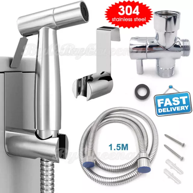 Stainless Steel Bidet Spray Shower Head Toilet Adapter Hose Kit Shattaf Handheld