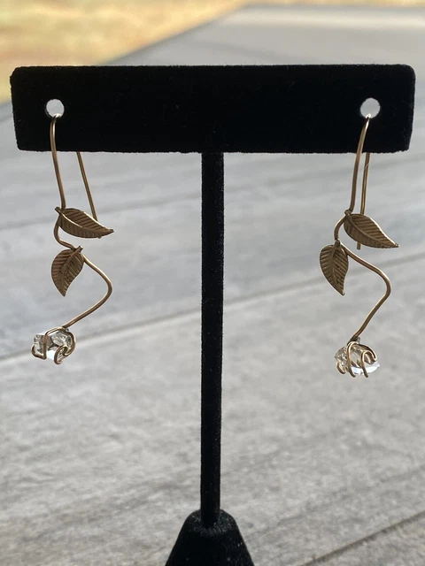 Earrings Artisan Wire Wrapped Quartz Gold Tone Wire Handmade