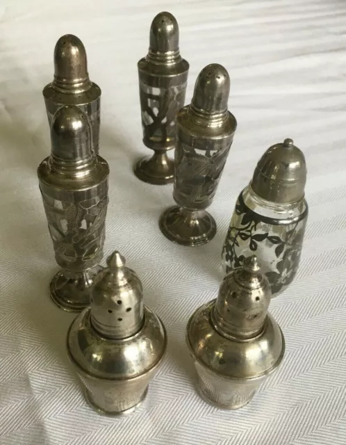 Mixed Lot of 7 Vintage Sterling Silver Salt & Pepper Shakers