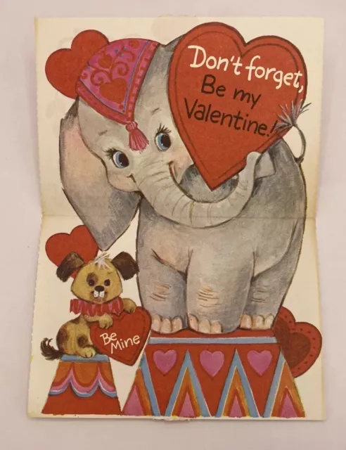 Elephant  Valentine Circus Hallmark Card 80s USA Vintage Holiday Dog