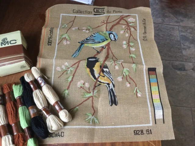 Vintage Collection SEG de Paris Needlepoint Birds No 928.61 30x40cm With Wools