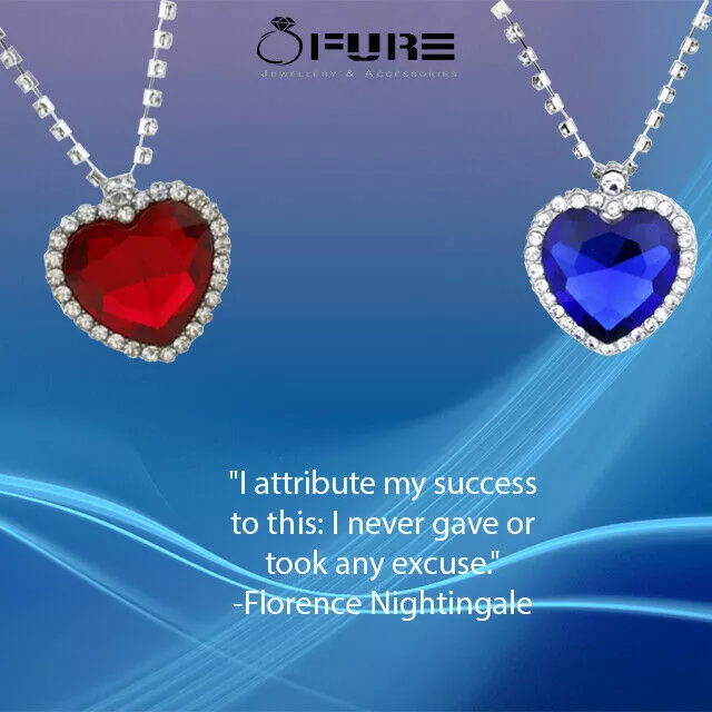 Sterling Silver Plated Blue Red Titanic Ocean Heart Pendant Necklaces For Women