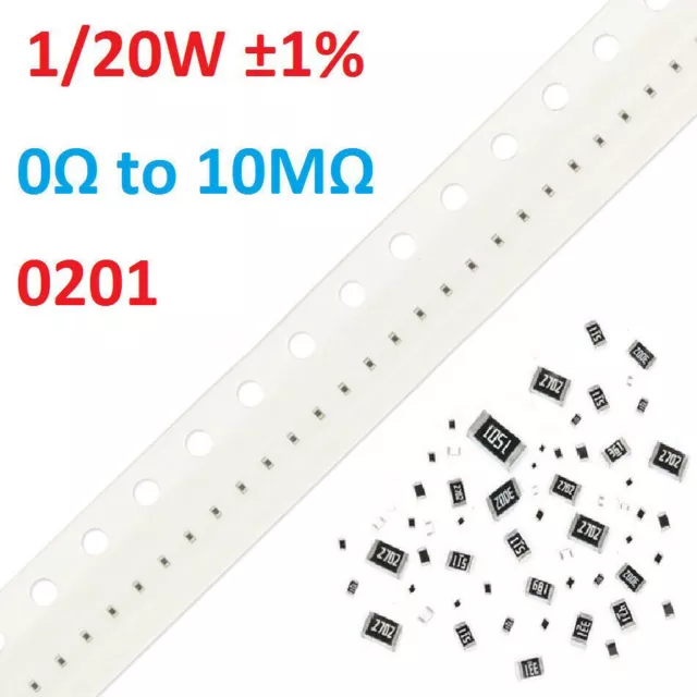 0201 SMD/SMT Resistors Chip Resistance 1/20W ±1%- Range of 0Ω to 10MΩ