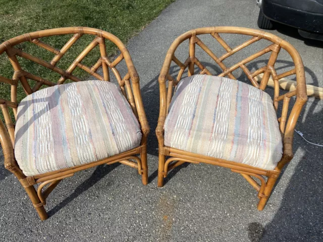 Vintage Pair Rattan Accent Chairs Wicker by Henry Link