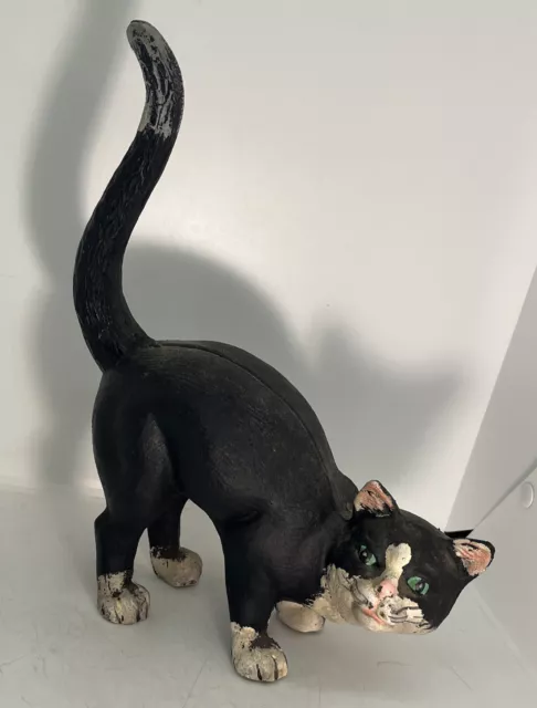 Antique Vintage Hubley ? Green Eyes Cast-Iron Doorstop Black Cat Halloween Decor