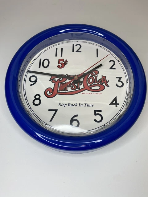 Vintage 8" Round Pepsi Cola Trademark 5 cent Step Back in time R/W/B wall clock