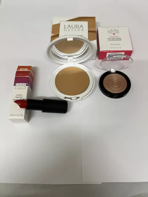 Laura Geller 3 Piece Make Up Set- Light Foundation- Ballerina Blusher + Lipstick