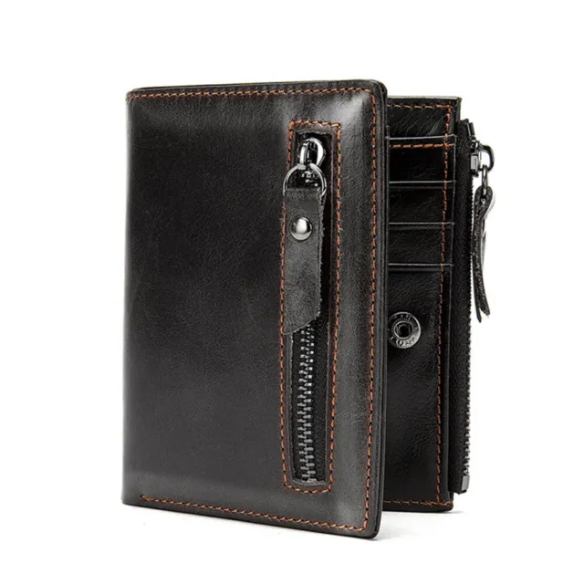 Mens Genuine Leather Wallet RFID Credit Card Holder Zipped Coin Pocket Men Purse