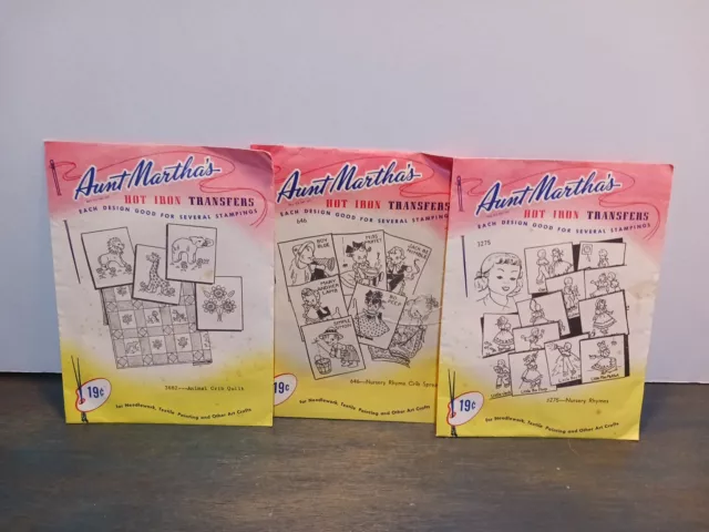 Lot Of 3 Vintage Aunt Martha's Hot Iron Transfers - Animals & Nursery Rhymes