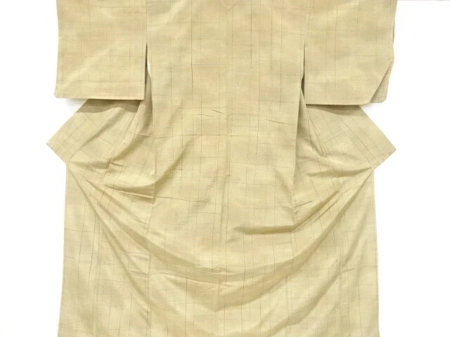 6387602: Japanese Kimono / Antique Kimono / Tsumugi / Woven Abstract Grid
