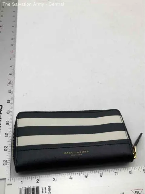 Marc Jacobs Womens Black White Striped Leather Inner Divider Clutch Wallet