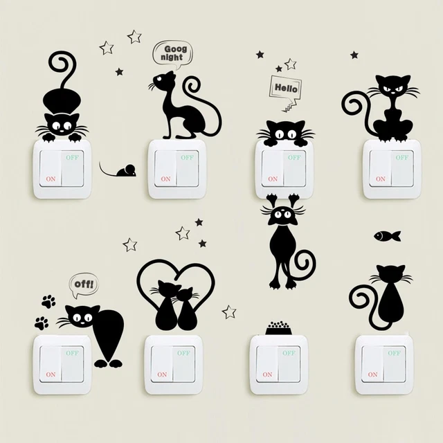 Funny Cat Switch Sticker Black Art Decal Wall Poster Stickers Home Decor