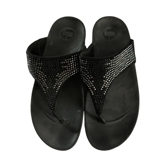 FitFlops Flare black rhinestone women's size 9 toe post sandals