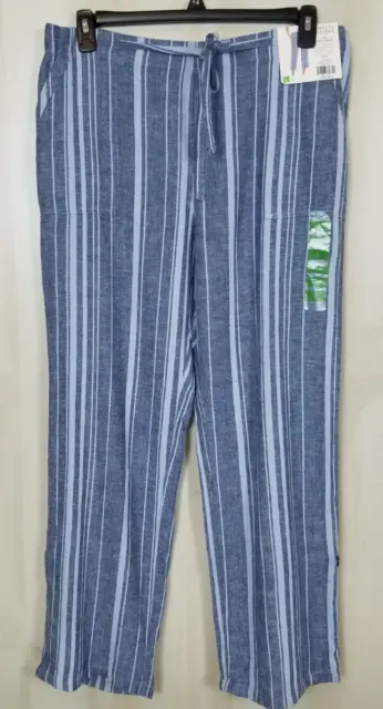 Company Ellen Tracy NWT Women's Large Blue Striped Pull On Roll Tab Cuff Pants