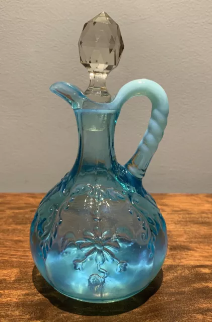 Eapg:1899 Northwood Intaglio Blue Opalescent Cruet & Stopper Northwood