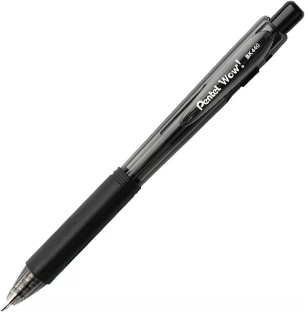 NEW Pentel 12-pack WOW! Retractable 1.0mm Ballpoint Pens BLACK Ink ‎BK440-A