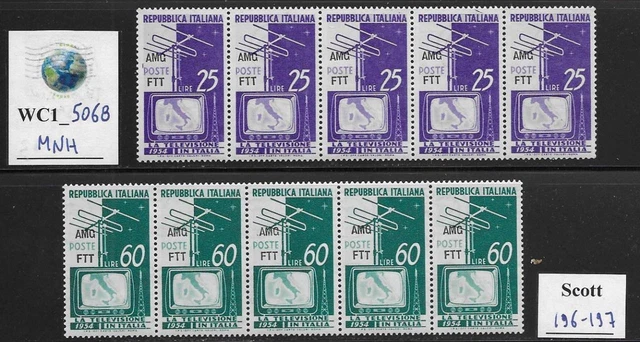 WC1_5068. TRIESTE FTT. Strips (5) 1954 START TV SERVICE set. Scott 196-197. MNH