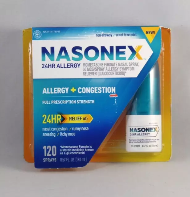 24HR ALLERGY + Congestion Nasal Spray, Non Drowsy 120 sprays Exp 7/2024