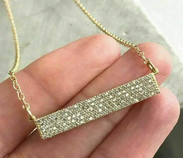 1.50 Ct Lab Created Diamond Women's Bar Pendant Necklace 14K Yellow Gold Plated
