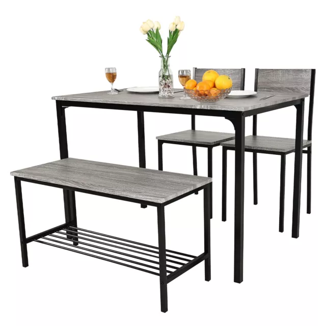 Modern Dining Table and Chairs Set 2/4 Seats Metal Frame Kitchen Home Grey/Brown