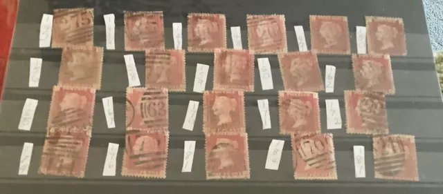 GB Victorian 1d Penny Reds Stamp Various Plates Ranging Between 145-187 Ref MM82