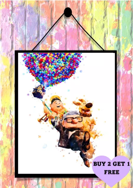 BUY 2 GET 1 FREE - Disney UP  Watercolour Print Wall Art Poster A4
