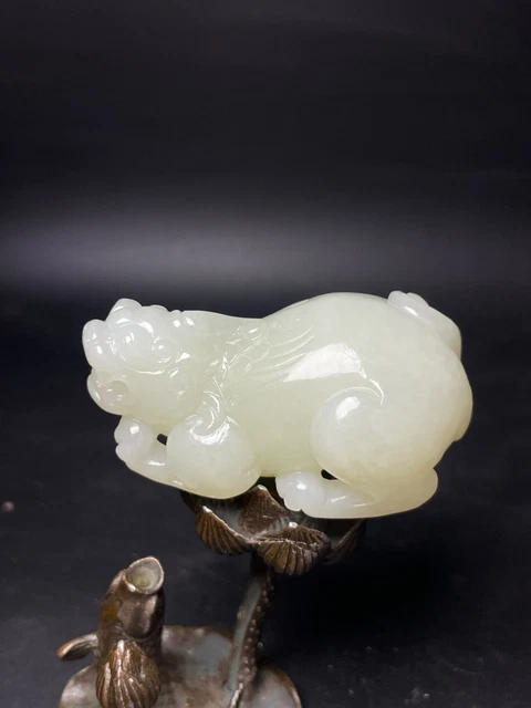 Chinese Exquisite Handmade Brave Troops carving Hetian Jade Statue