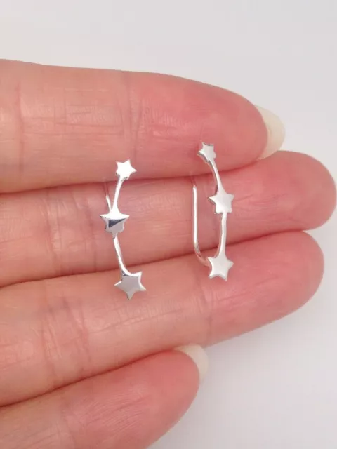 Silver Tiny Star Climber Earrings 925 Sterling Silver Crawler 18mm(0.71") x3.8mm