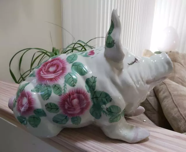 WEMYSS WARE Style Pottery Pig with Cabbage Roses and Bee - 15' 'Long!