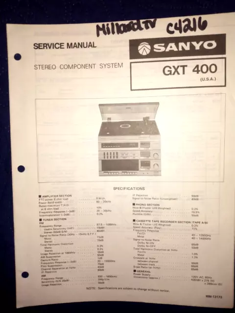 Sanyo Gxt400 Stereo Component System Original Service Manual