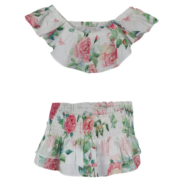 Monnalisa Set Top E Gonna Floreale In Cotone Bambine 2 Anni