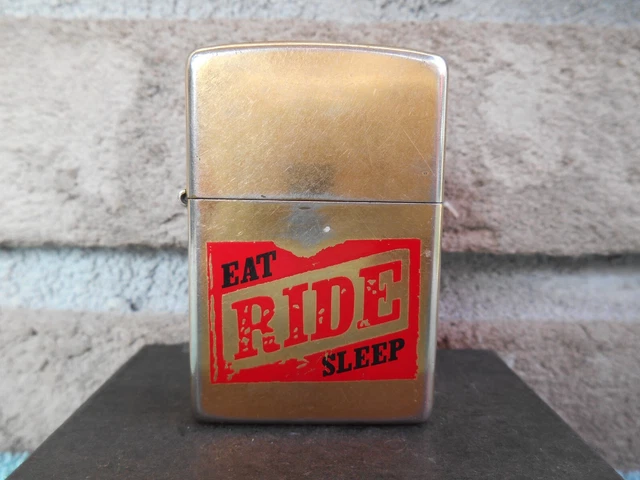 Retro Zippo 2004 B-04 Gold Dust Flip Top Cigarette Lighter With Eat Ride Sleep