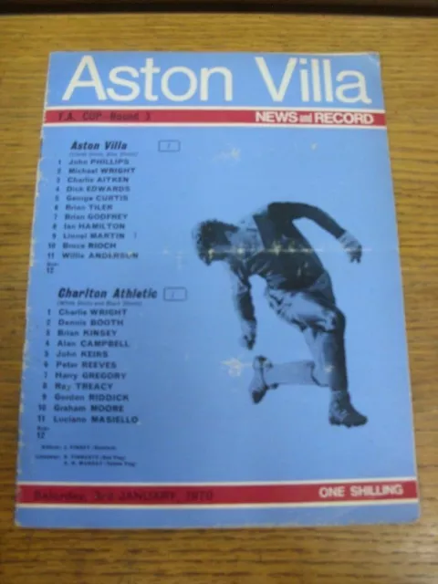 03/01/1970 Aston Villa v Charlton Athletic [FA Cup] (Creasedm Folded, Worn, Scor