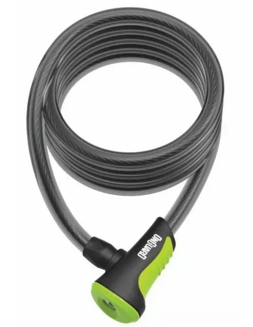 OnGuard Neon Green Coil Cable Bicycle Lock 1800mm x 12mm With 2 x Laser Cut Keys