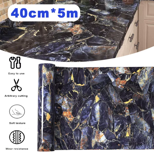 40cm*5m Blue Marble Wallpaper Diy Furniture Stickers Vinyl Film Contact Paper UK