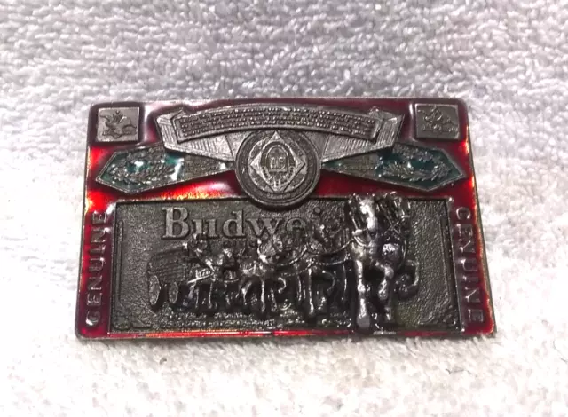 Genuine  Budweiser Beer Clydesdale Horse Belt Buckle H820 Red Outline Great 1982